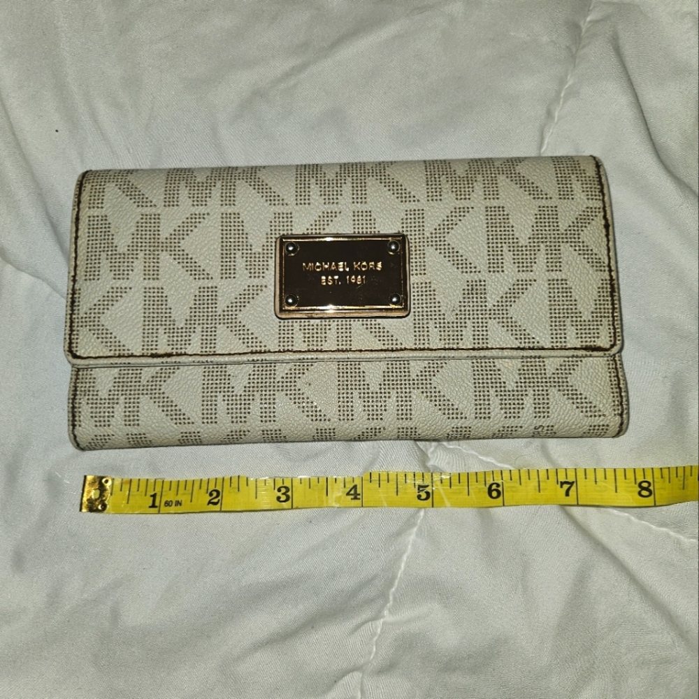 Michael Kors Vintage Cream Wallet Checkbook Size Shows Wear